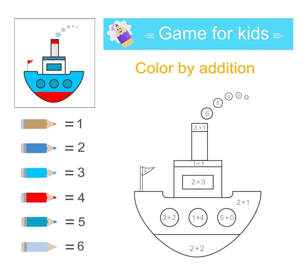 Boat Color By Number Addition