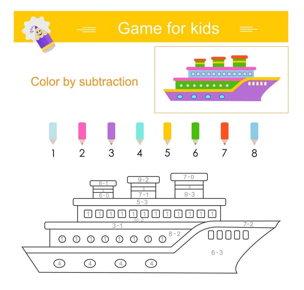 Boat Color By Number Subtraction