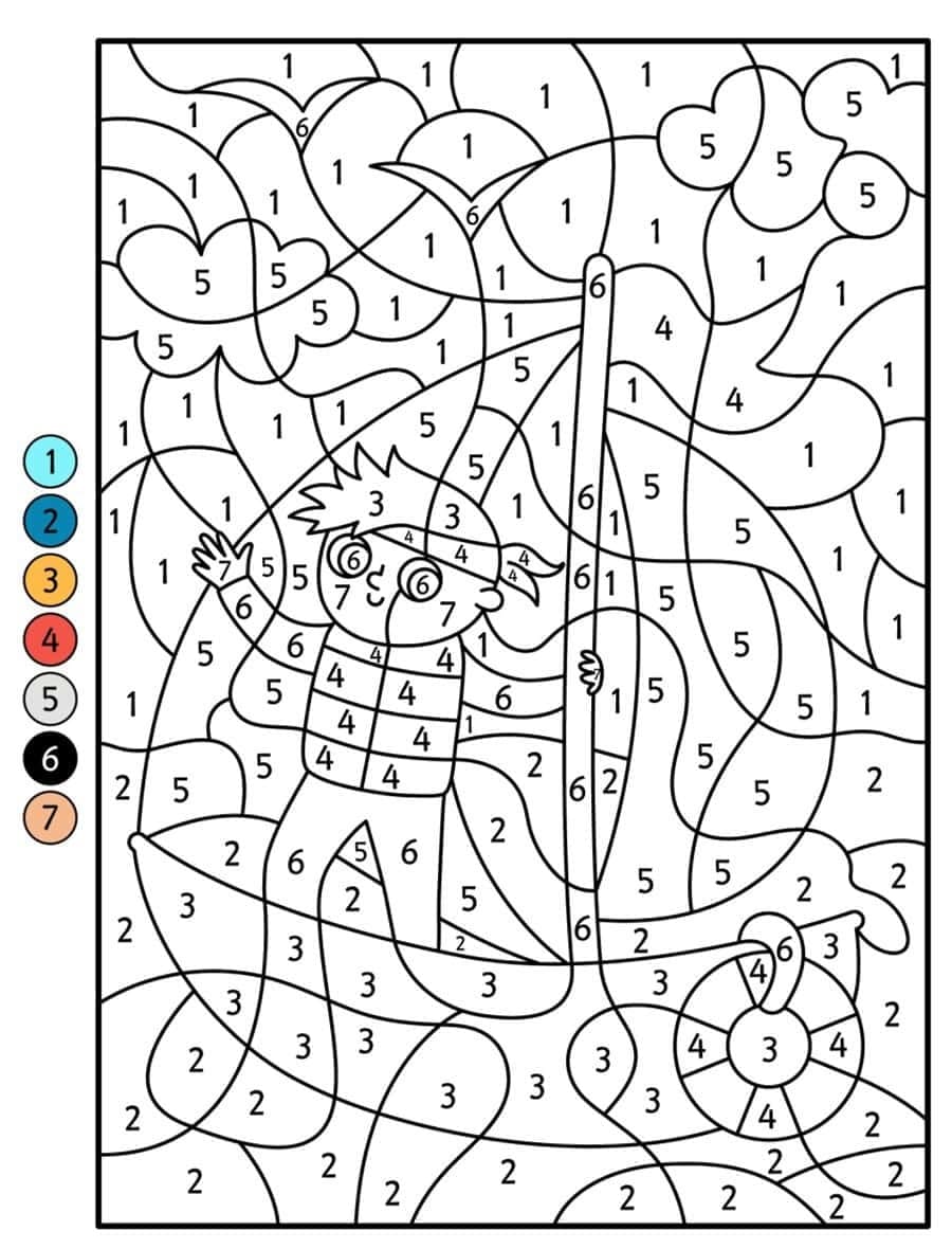 Boy on Boat Color By Number