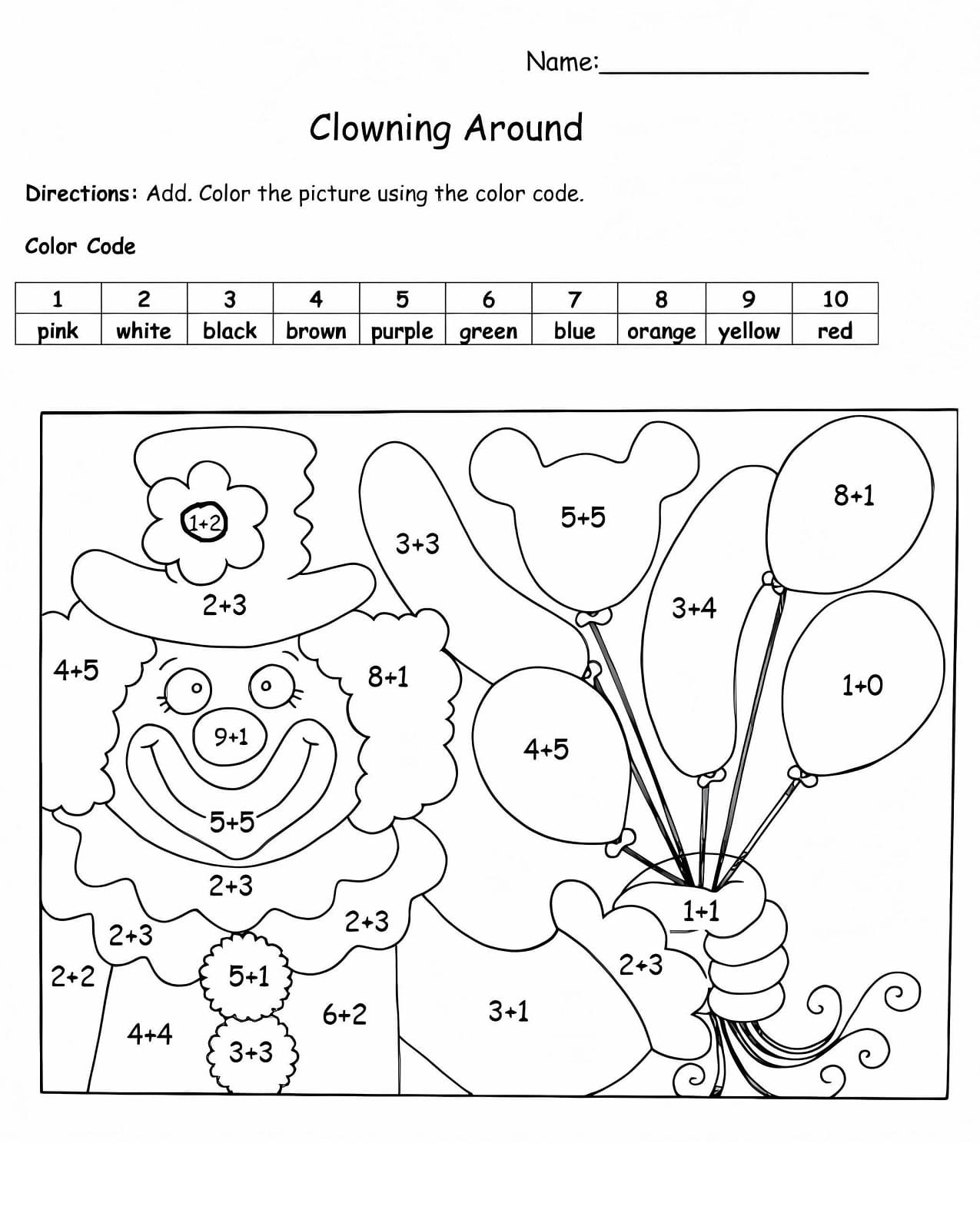 Clown Color By Number Math