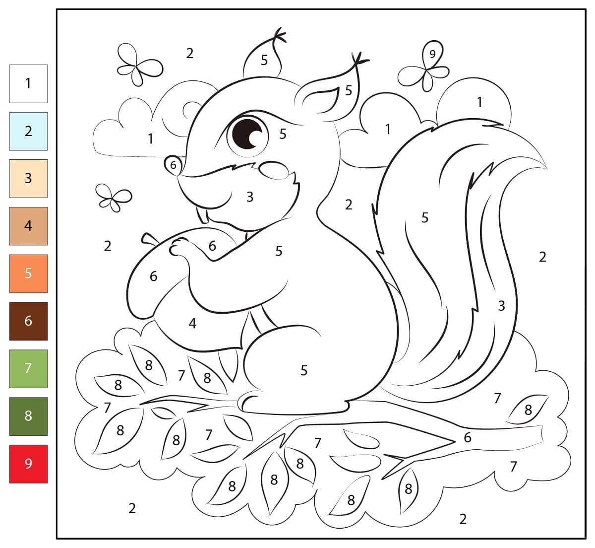 Print Squirrel Color By Number