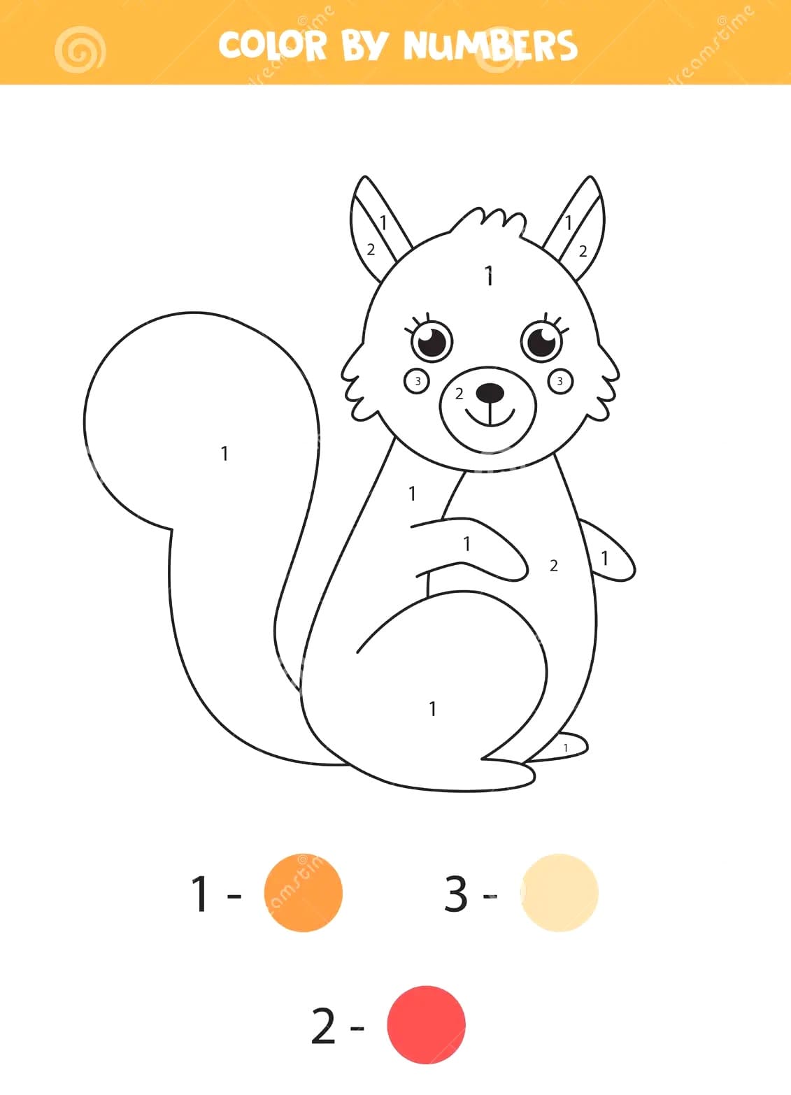 Smiling Squirrel Color By Number