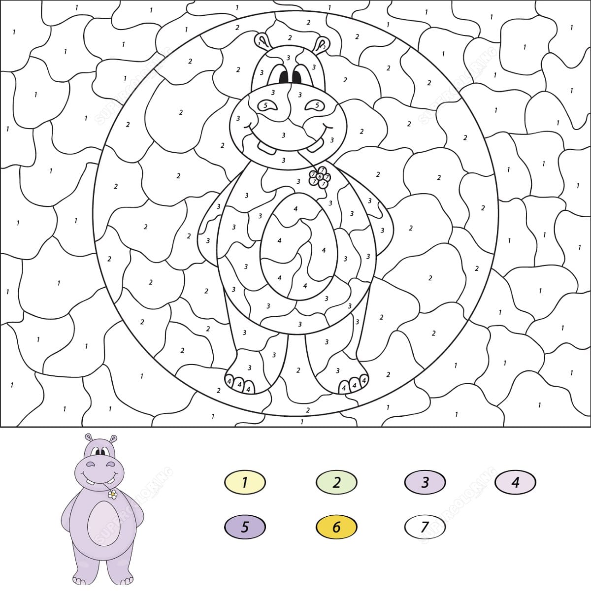 Cartoon Hippo Color By Number