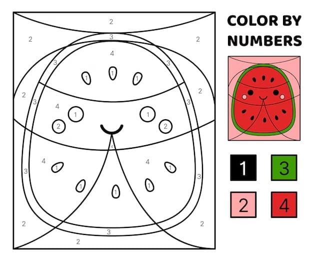 Cute Watermelon Color by Number