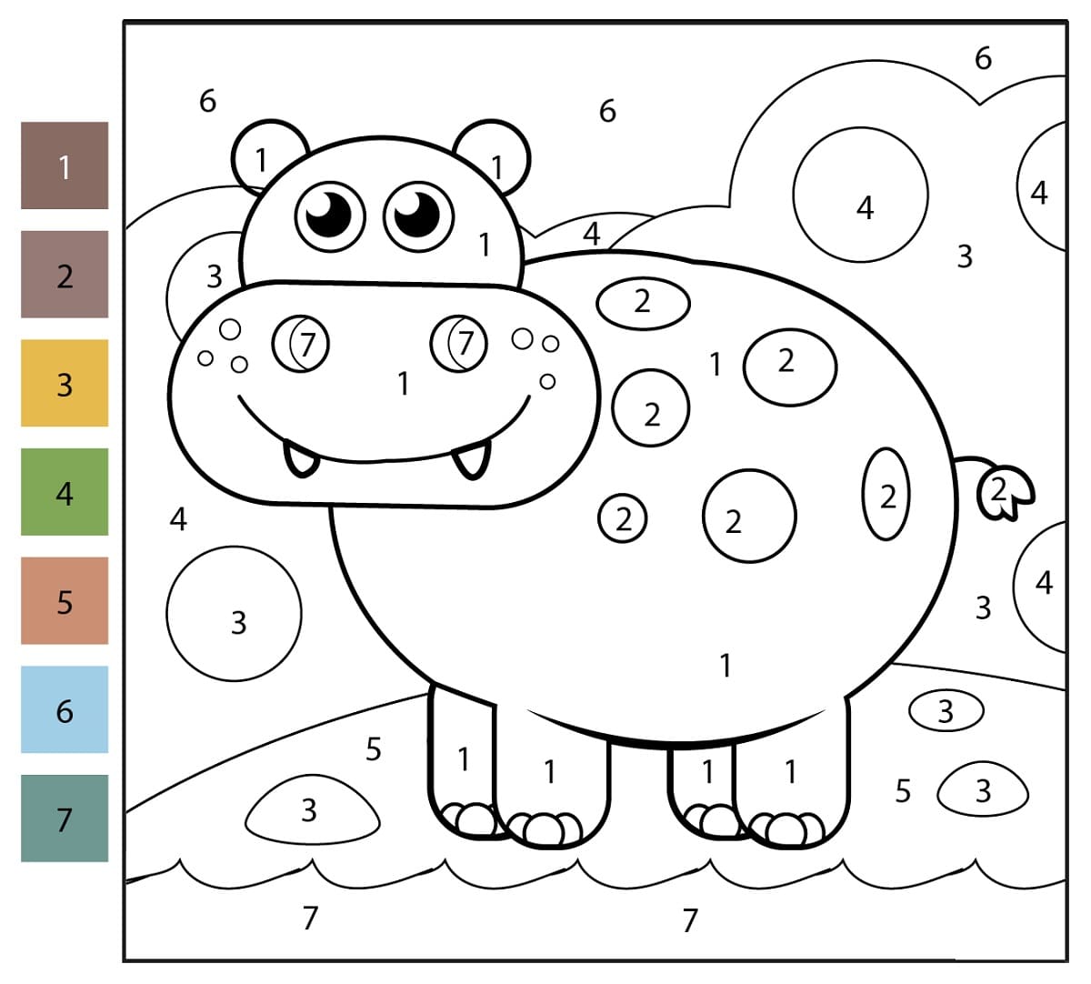 Happy Hippo Color By Number