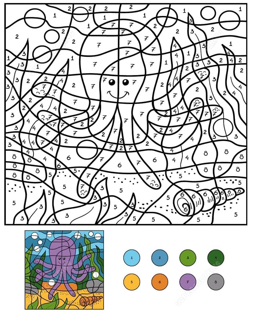 Happy Octopus Color By Number