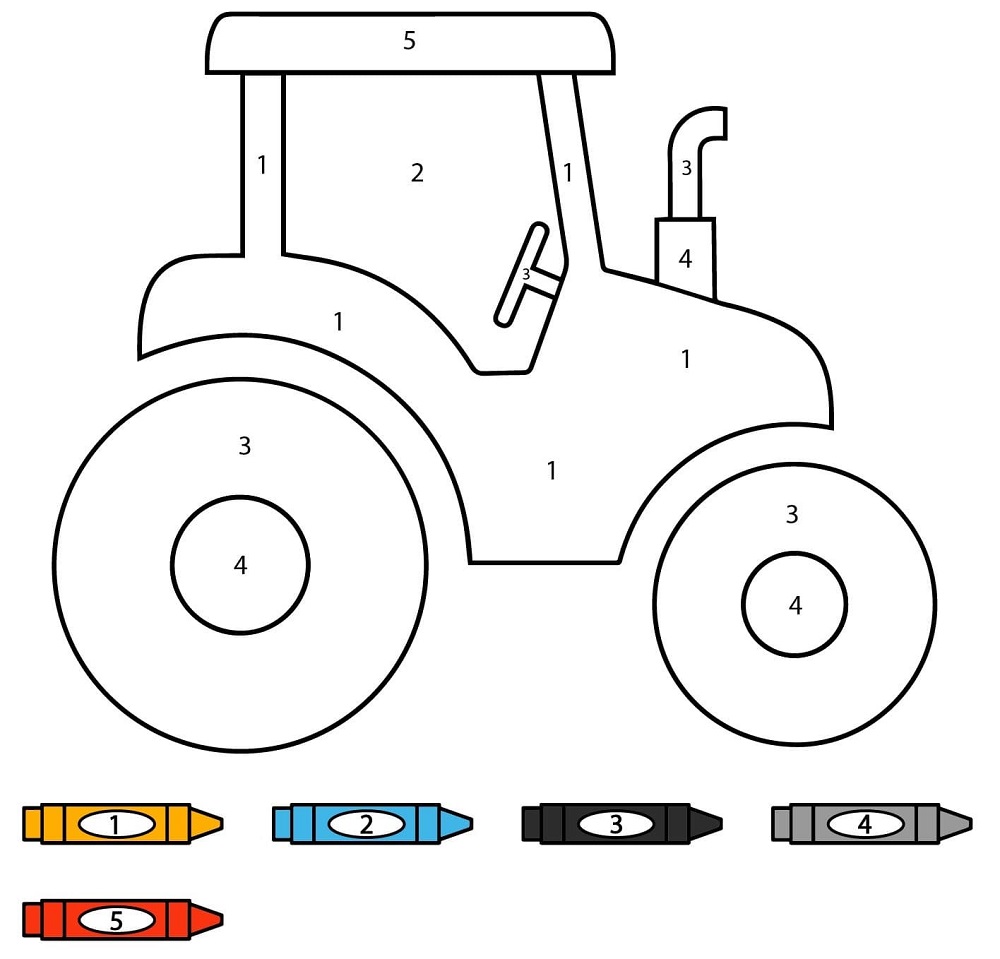 Tractor Color By Number Worksheet