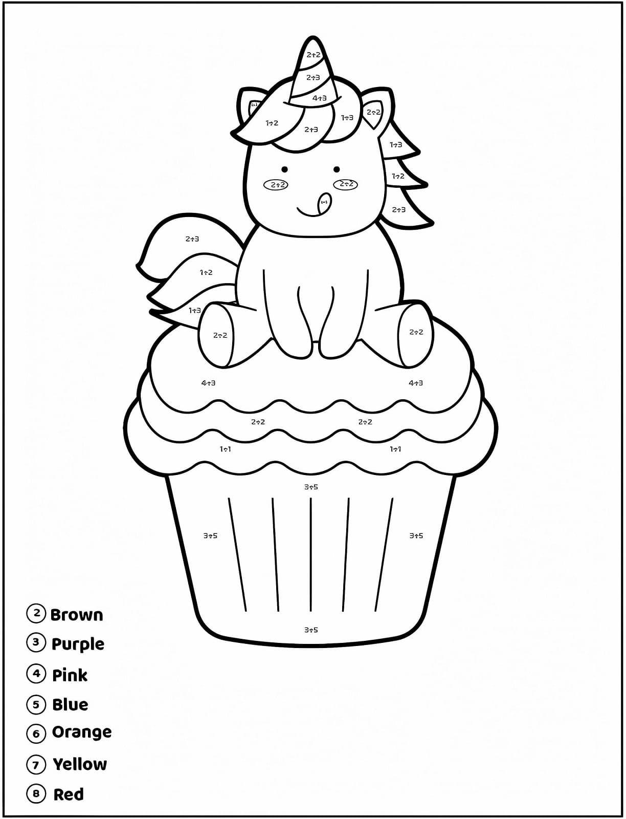 Unicorn Cupcake Color By Number