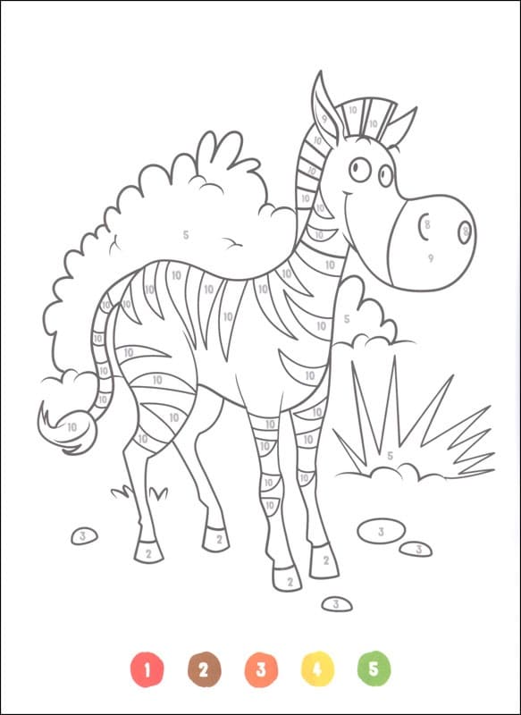 Cartoon Zebra Color by Number