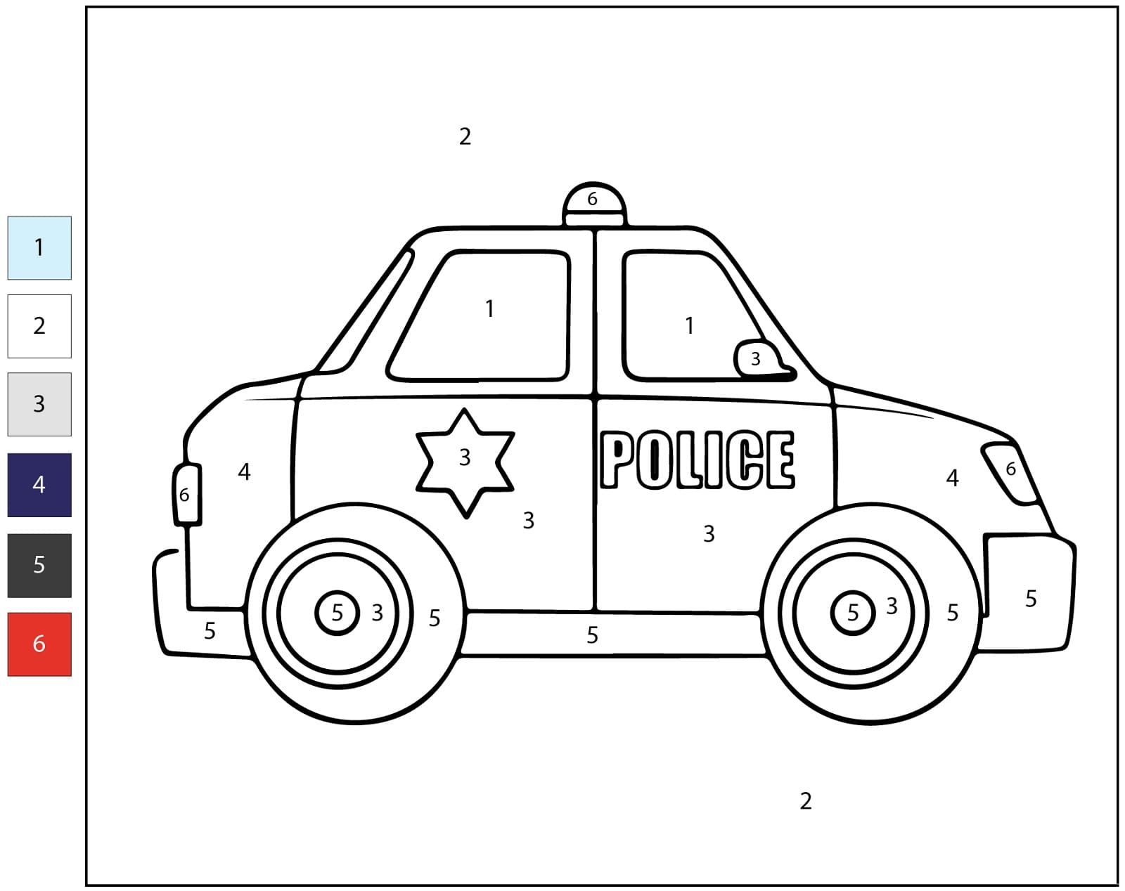 Free Police Car Color By Number