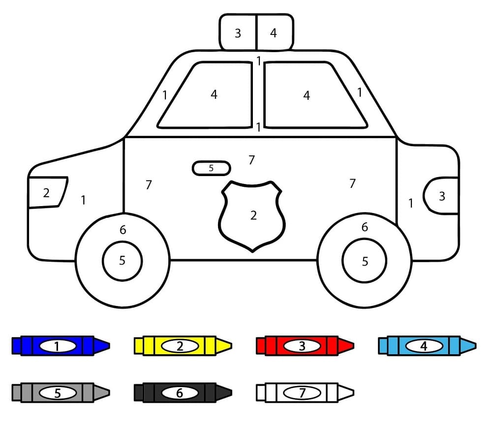 Print Police Car Color By Number