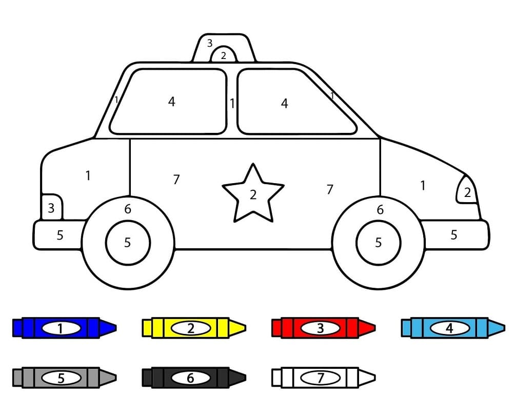 Printable Police Car Color By Number